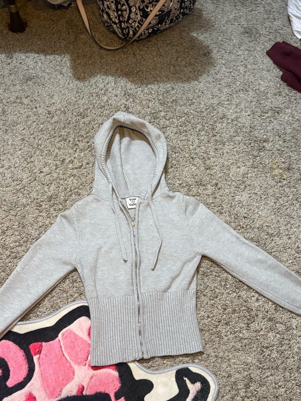 Light Gray cropped Zip-Up Hooded Sweater